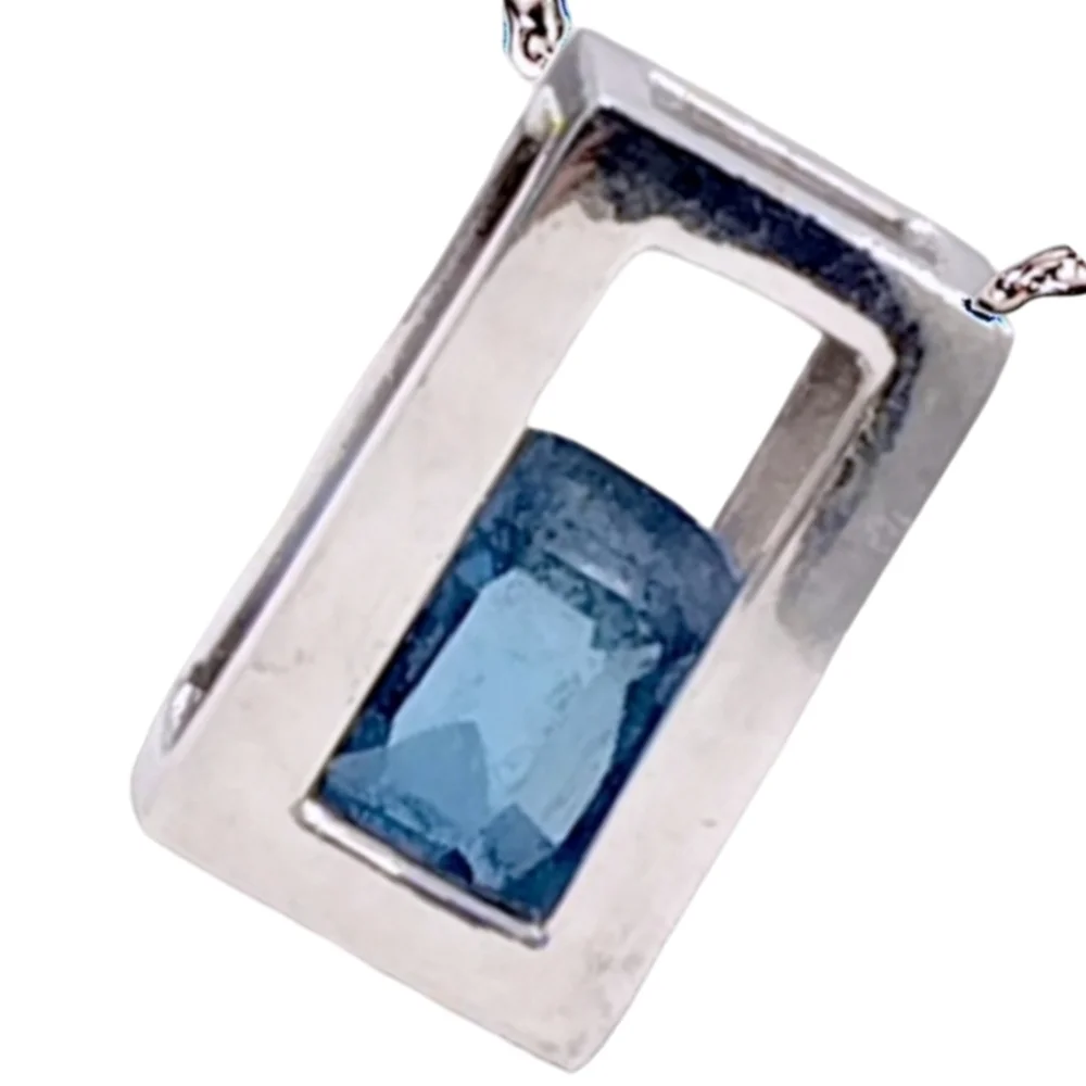 Sterling Silver Open Frame Pendant with Floating Blue Topaz on Stainless Chain